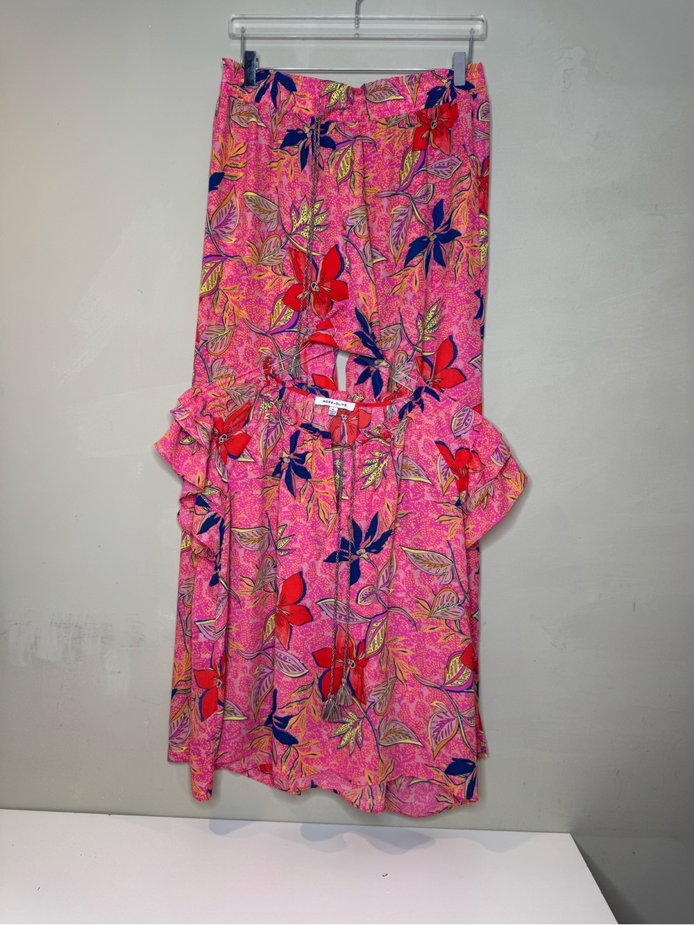 Rose + Olive Floral Matching Set Pink Blouse Size XL & Pants Size L - Picture 2 of 16
